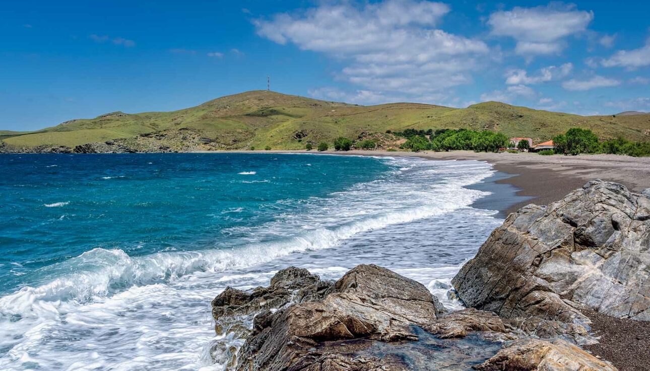 Sigri Faneromeni Beach in Lesvos, Greece